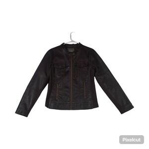 Maurices Faux Leather Moto Jacket Womens Medium Maroon Black Full Zip Racing